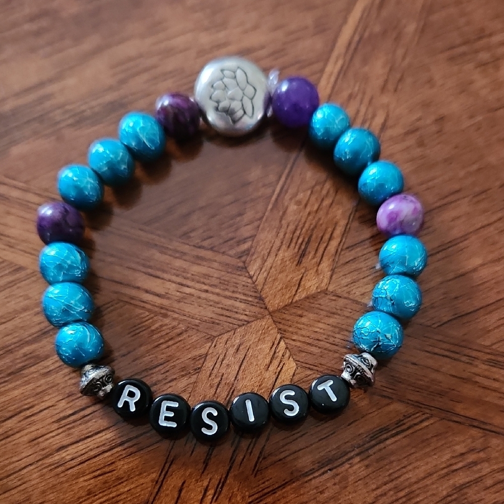Handmade Beaded Bracelet with Blue and Purple Beads